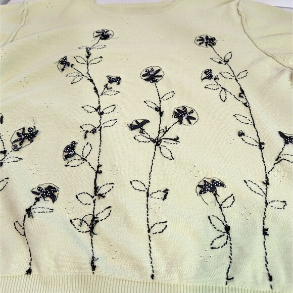 Drapers & Damons Women Size LARGE Sweater Short Sleeves Lt Green & Black Floral - Picture 16 of 16